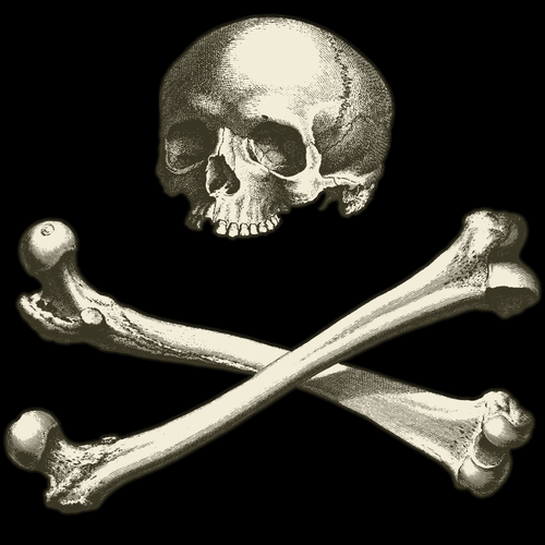 Череп и кости с черным фоном