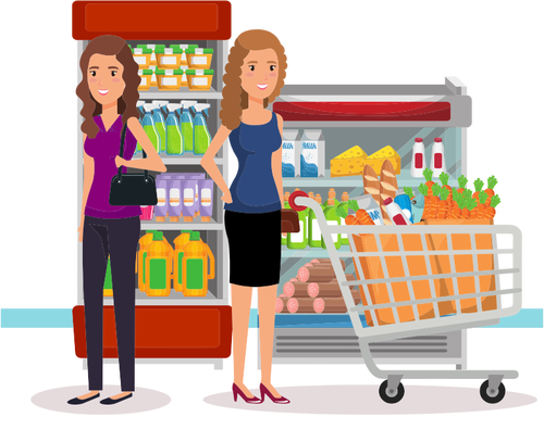 सुपरमार्केट में दो महिलाओं