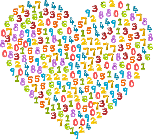 Número de animais colorido em um coração