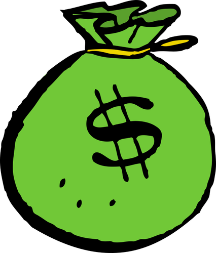 Groen geld tas cartoon stijl