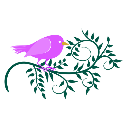 Rosa fågel i en gren