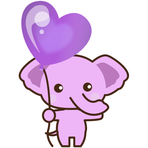 Söpö vaaleanpunainen elefantti ilmapallolla