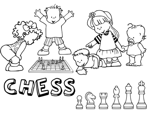 Schachfiguren und Kinder