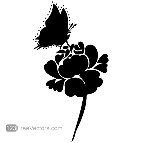 Rose siluet dengan kupu-kupu