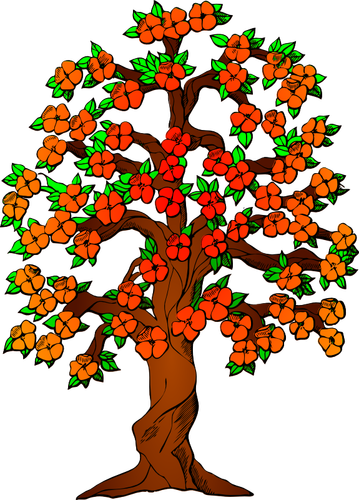 Red blossoms on a tree vector drawing