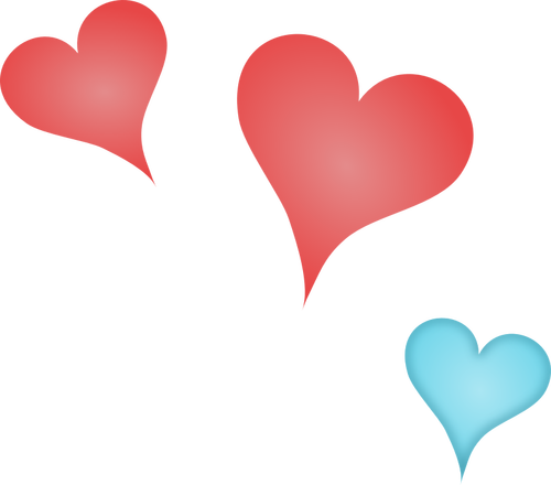 Vector graphics of 3 different colored hearts
