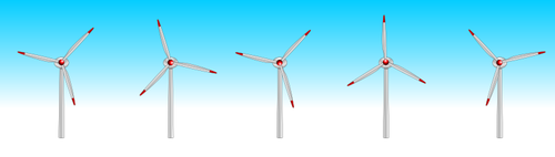 Pięciu turbin wiatrowych