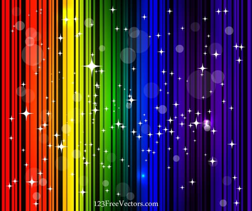 彩虹背景与闪闪发光的星星
