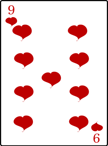 תשעה בתמונה וקטורית קלף משחק לבבות
