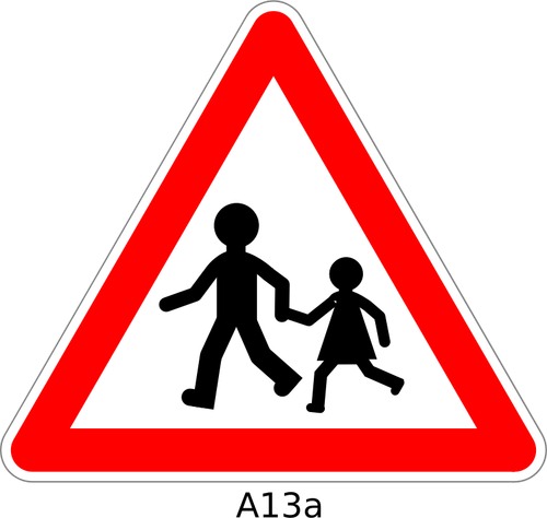 Пешеходы, пересекая предупреждающий знак дорожного движения векторной графики