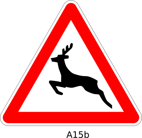 ilustração do vetor de veado atravessando o sinal de aviso de tráfego