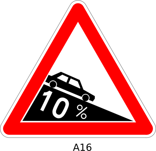 Disegno di vettore di segnale stradale triangolare di discesa pericolosa
