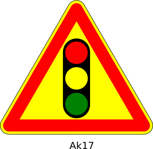 Vektor grafis dari tanda jalan sementara segitiga depan lampu lalu lintas