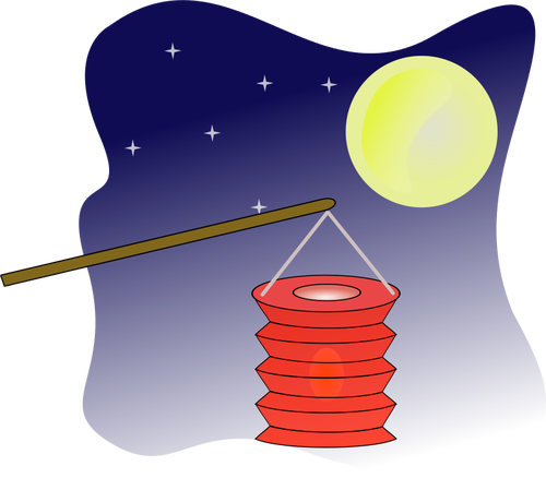 Китайский фонарик на лунном свете векторной графики