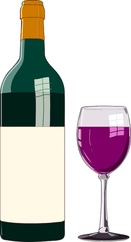 Bottiglia di vino e bicchiere di immagine vettoriale vino rosso