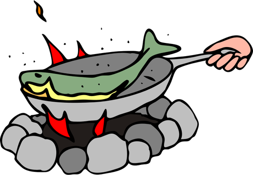 烹调鱼上野营炊具的矢量图形
