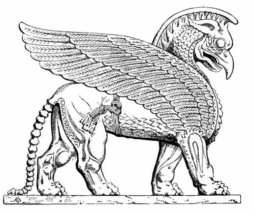 Asyryjska skrzydlaty lew wektorowa