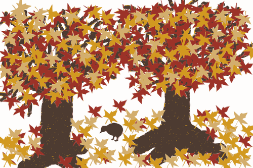Árvores de Outono com um pássaro vector clipart