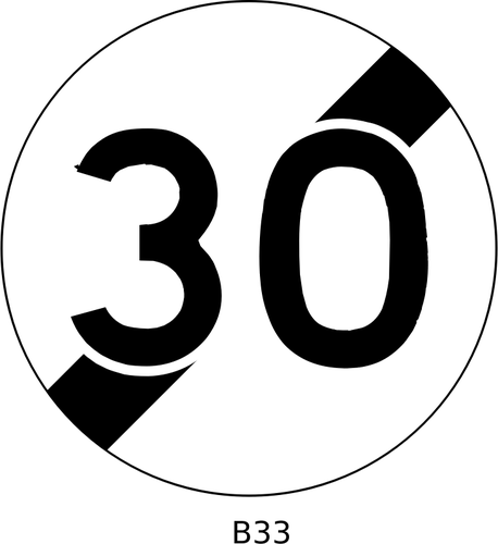 矢量绘图的每小时 30 英里的速度限制结束法国道路标志牌上写