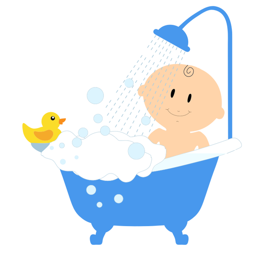 Piirretty poikavauva kylvyssä