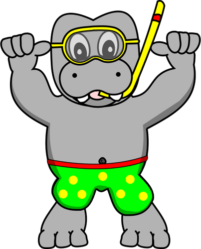 Snorkelling hippo vektor gambar