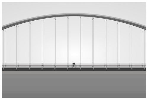 Ilustraţie de motociclist pe un pod