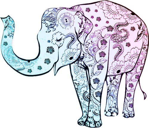 Elefante azul floral gráficos vetoriais