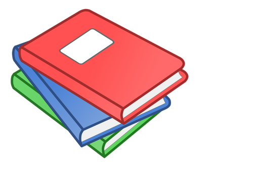 Clip art of stack of three books with labels