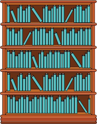 Kirjahylly sinisillä kirjoilla