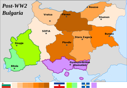 Bulgarian tasavallan kartta toisen maailmansodan jälkeen vektoripiirustus