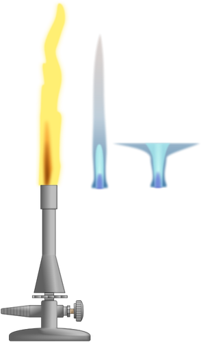 Imagem vetorial de queimador de laboratório com 3 diferentes chamas