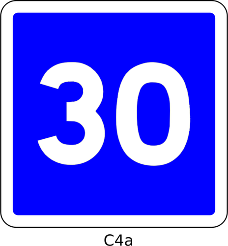 30 英里/小时车速限制的蓝色方形法国道路标志牌上写矢量图