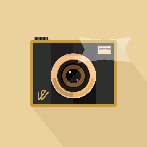 Векторное изображение ретро камеры со вспышкой на коричневый фон
