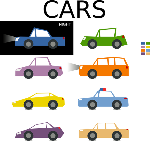 Vektorikuva piirretyistä autoista