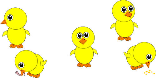 Søte gule kyllinger spise vektor image