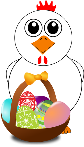 Ayam di belakang di belakang Paskah telur keranjang vektor ilustrasi
