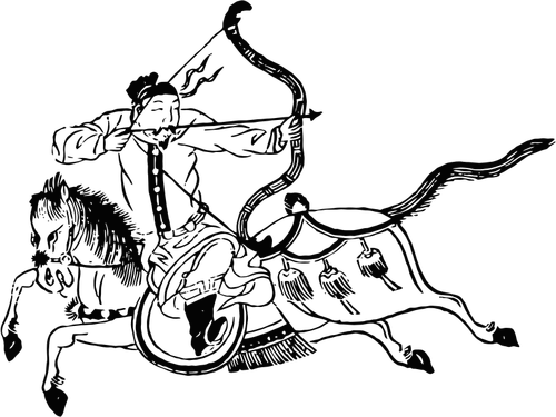 Kinesiska bågskytt med en häst vektor ClipArt
