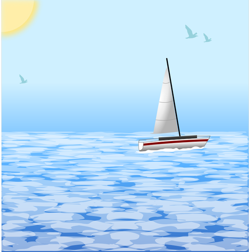 Scène de la mer avec illustration vectorielle de planche à voile bateau
