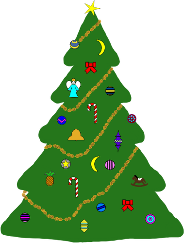 Pomul de Crăciun cu ornamente de desen vector