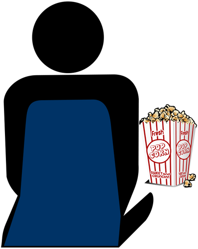 Henkilö popcornin kanssa elokuvavektorisymbolissa