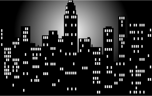 黑色和白色的夜晚时间城市天际线矢量图像