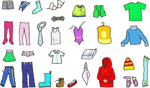 Vektor-Illustration der farbigen Kleidung für Kinder und Erwachsene