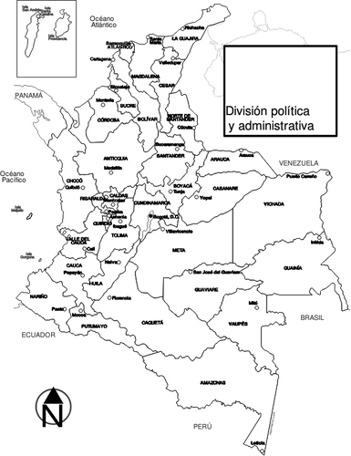 Colombia regioni mappa vettoriale immagine