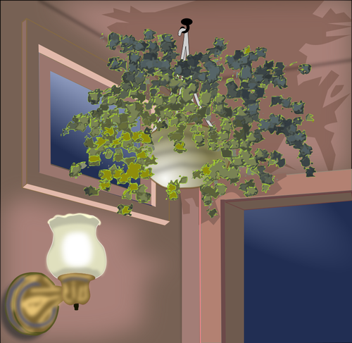 Vectorillustratie van opknoping plant in de hoek van een kamer