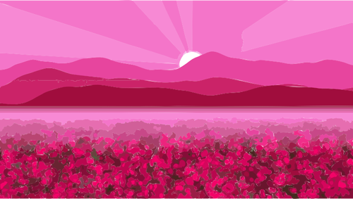 Roze illustratie van bloemrijke veld