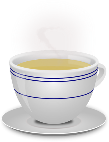 Vector image of a simple steaming teacup with a saucer