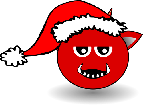 קריקטורה הראש השטן האדום הקטן עם כובע סנטה קלאוס