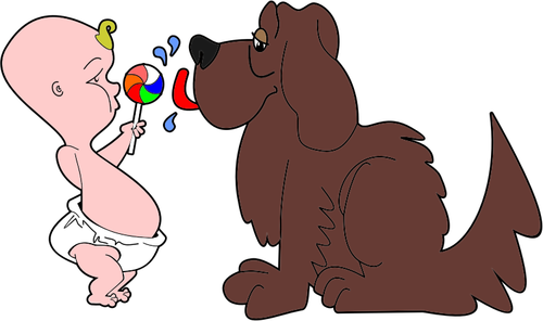 Fumetto immagine di un bambino e un cane.