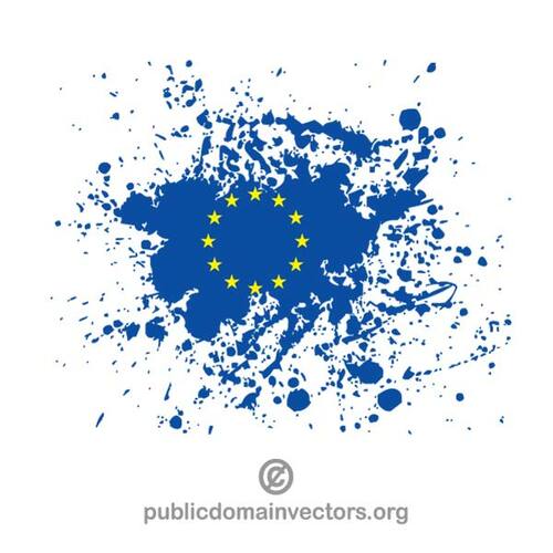 Bandera de Unión Europea en salpicaduras de tinta