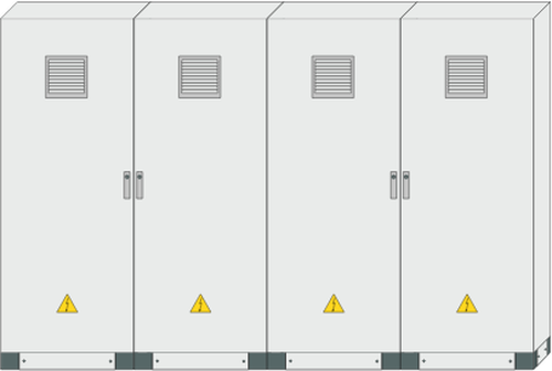 Armoires électriques avec des panneaux sur les avertisseurs, vector illustration